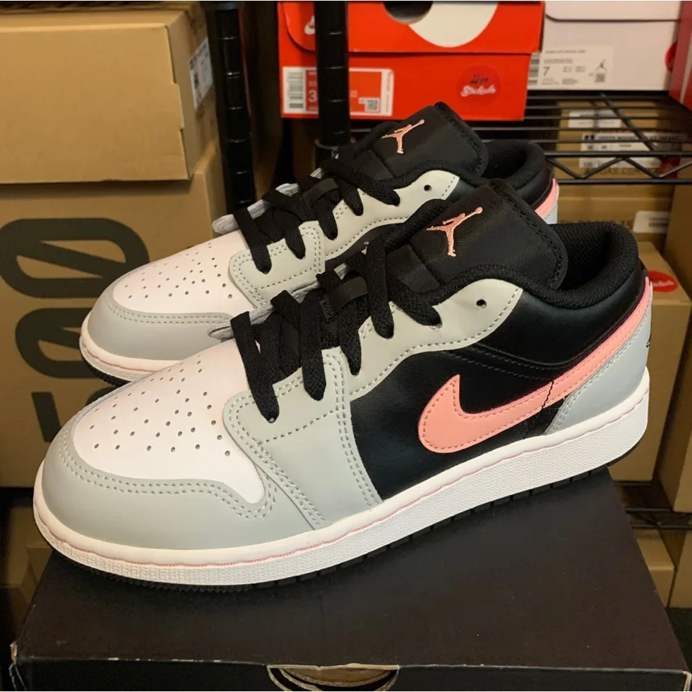 Nike Air Jordan 1 Low Black Grey Pink Shoes 553558-062 553560-062 GS Men's Sizes - Picture 10 of 13